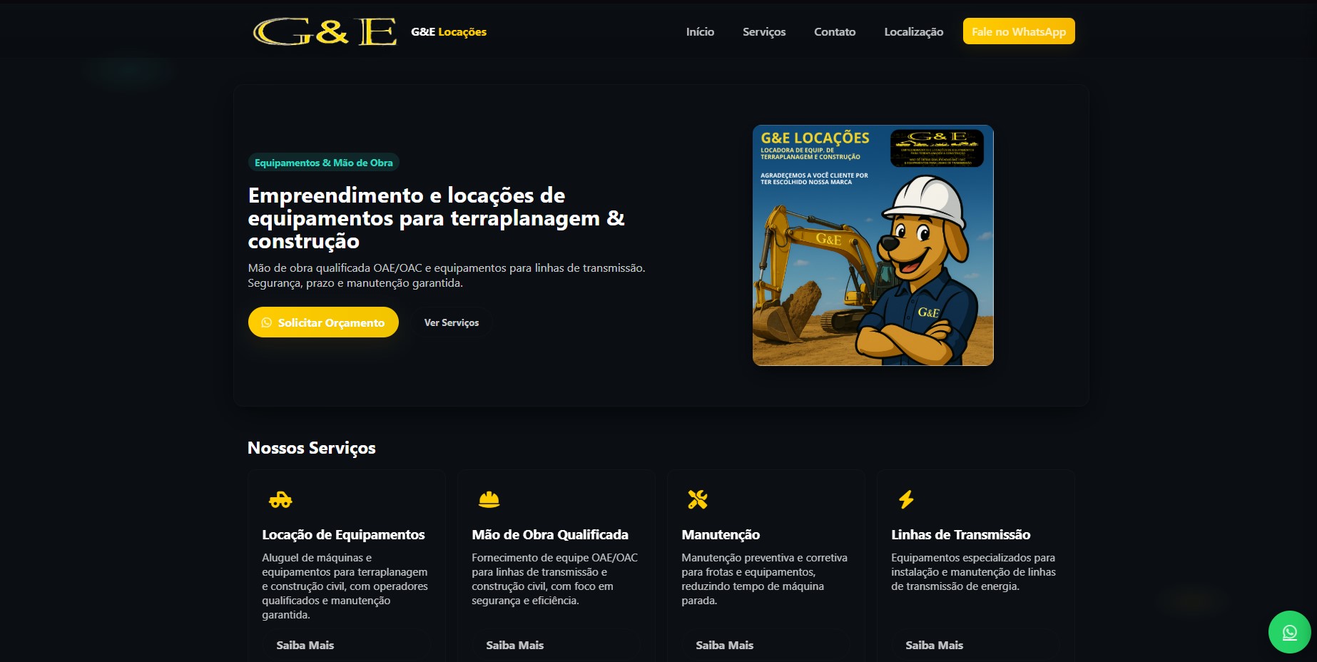 Preview da landing page G&E Locações