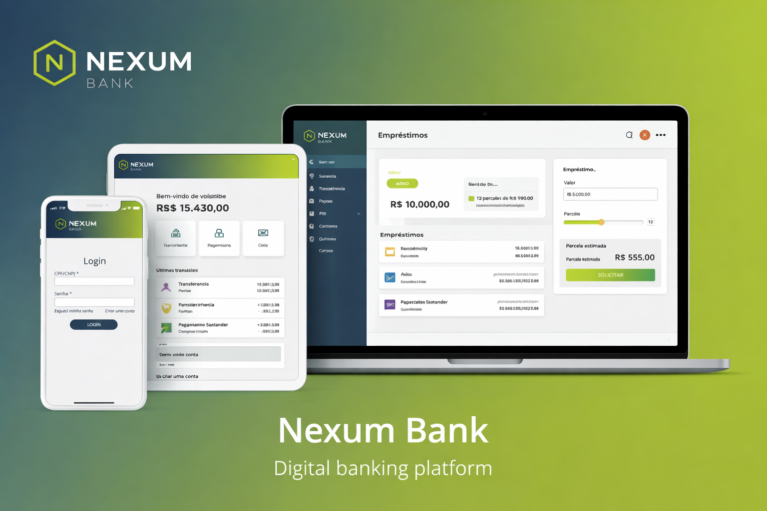 Preview da tela inicial da NexumBank